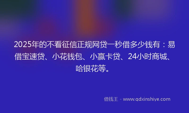 2025年的不看征信正规网贷一秒借多少钱有：易借宝速贷、小花钱包、小赢卡贷、24小时商城、哈银花等。