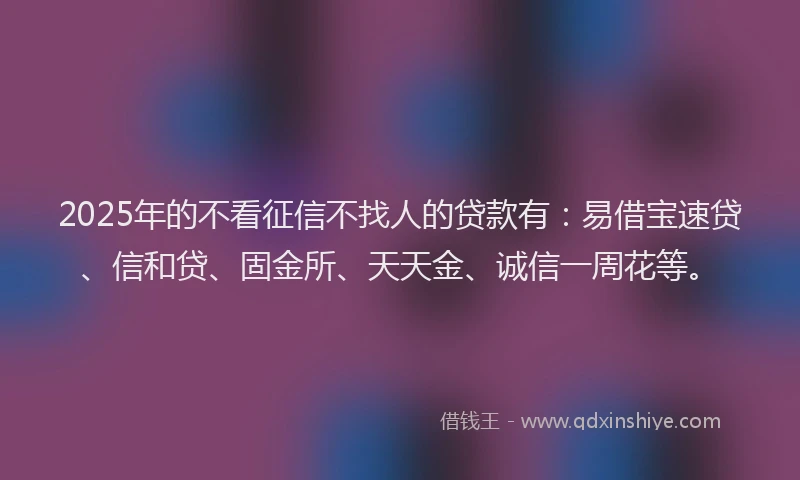 2025年的不看征信不找人的贷款有：易借宝速贷、信和贷、固金所、天天金、诚信一周花等。