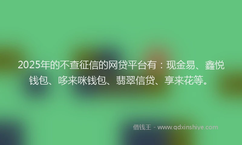 2025年的不查征信的网贷平台有：现金易、鑫悦钱包、哆来咪钱包、翡翠信贷、享来花等。