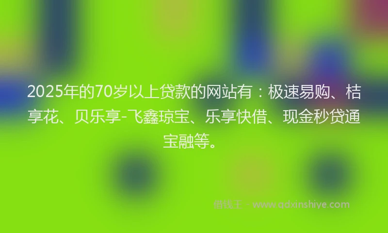 2025年的70岁以上贷款的网站有：极速易购、桔享花、贝乐享-飞鑫琼宝、乐享快借、现金秒贷通宝融等。