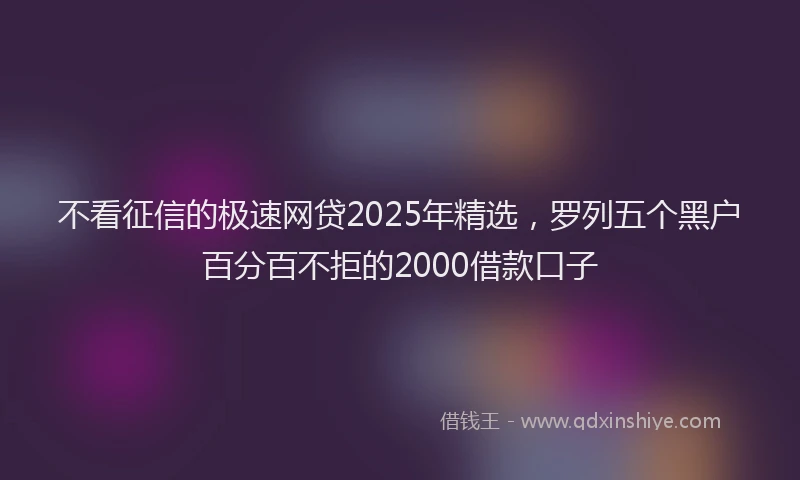 不看征信的极速网贷2025年精选，罗列五个黑户百分百不拒的2000借款口子