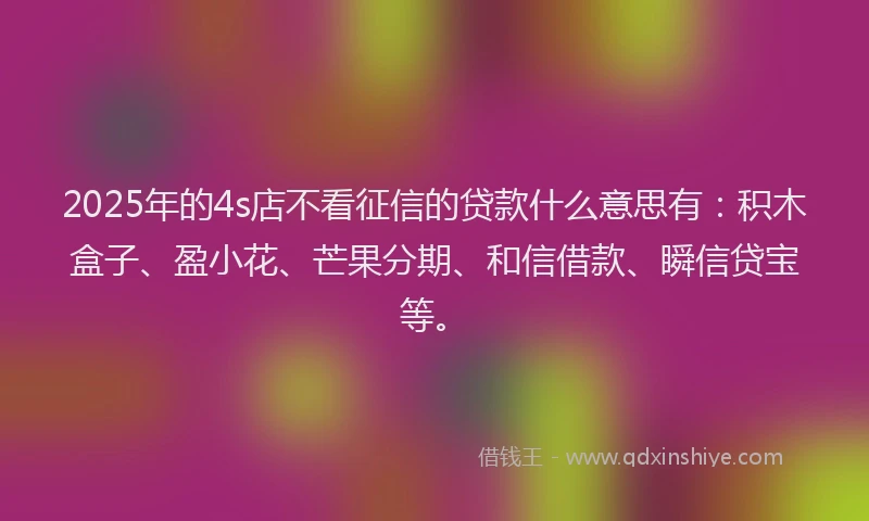 2025年的4s店不看征信的贷款什么意思有：积木盒子、盈小花、芒果分期、和信借款、瞬信贷宝等。