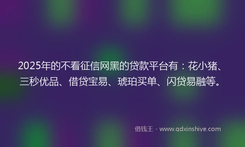 2025年的不看征信网黑的贷款平台有：花小猪、三秒优品、借贷宝易、琥珀买单、闪贷易融等。