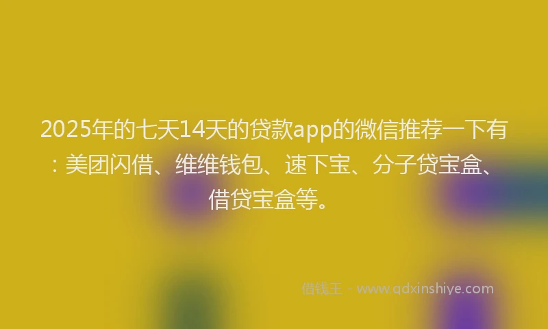2025年的七天14天的贷款app的微信推荐一下有：美团闪借、维维钱包、速下宝、分子贷宝盒、借贷宝盒等。