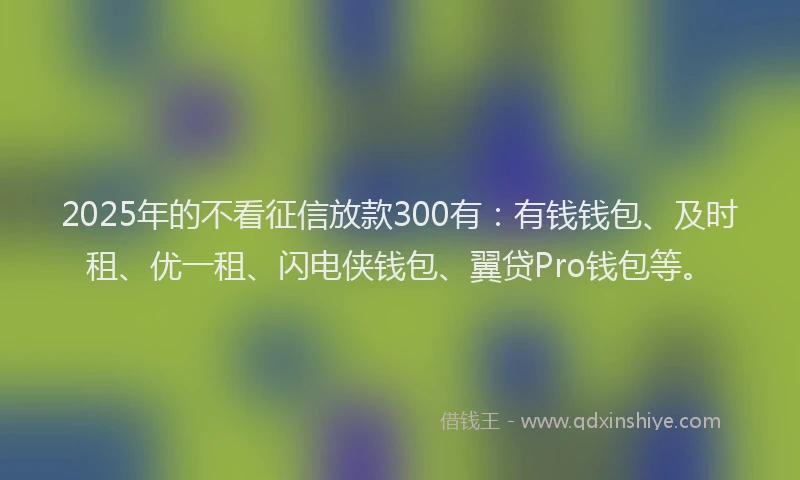 2025年的不看征信放款300有：有钱钱包、及时租、优一租、闪电侠钱包、翼贷Pro钱包等。