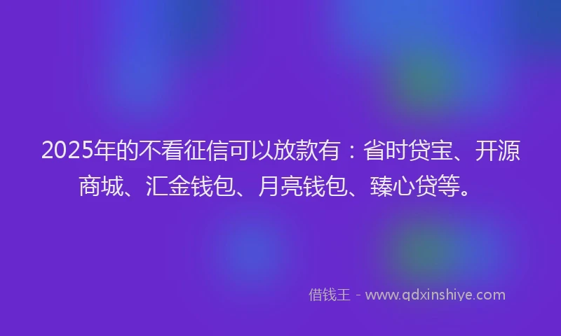2025年的不看征信可以放款有：省时贷宝、开源商城、汇金钱包、月亮钱包、臻心贷等。