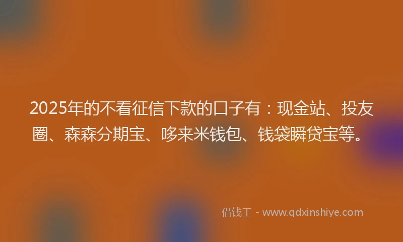 2025年的不看征信下款的口子有：现金站、投友圈、森森分期宝、哆来米钱包、钱袋瞬贷宝等。