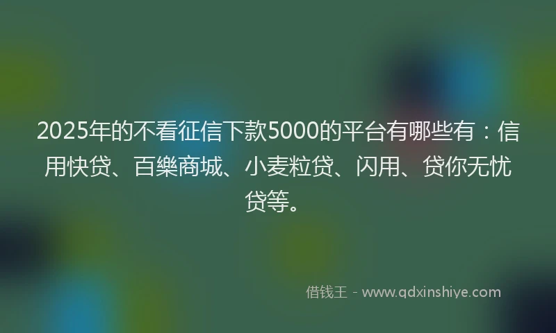 2025年的不看征信下款5000的平台有哪些有：信用快贷、百樂商城、小麦粒贷、闪用、贷你无忧贷等。