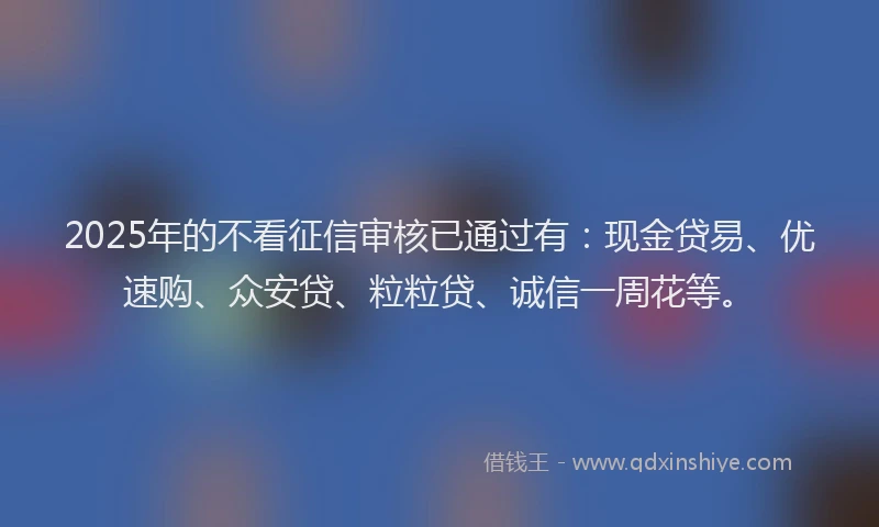 2025年的不看征信审核已通过有：现金贷易、优速购、众安贷、粒粒贷、诚信一周花等。