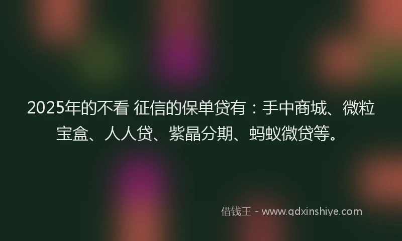 2025年的不看 征信的保单贷有：手中商城、微粒宝盒、人人贷、紫晶分期、蚂蚁微贷等。