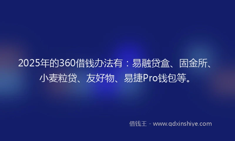 2025年的360借钱办法有：易融贷盒、固金所、小麦粒贷、友好物、易捷Pro钱包等。