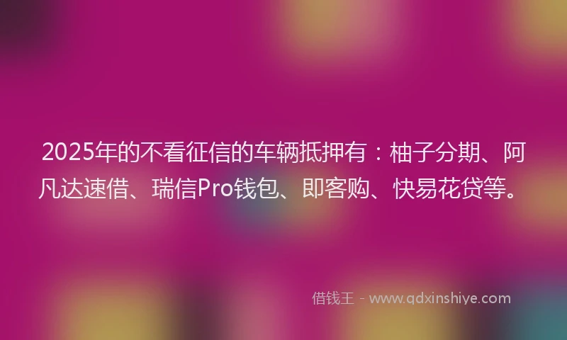 2025年的不看征信的车辆抵押有：柚子分期、阿凡达速借、瑞信Pro钱包、即客购、快易花贷等。