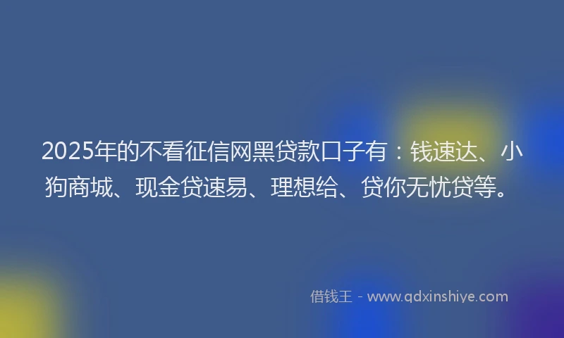 2025年的不看征信网黑贷款口子有：钱速达、小狗商城、现金贷速易、理想给、贷你无忧贷等。