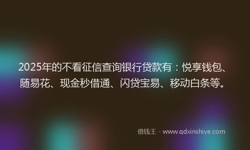 2025年的不看征信查询银行贷款有：悦享钱包、随易花、现金秒借通、闪贷宝易、移动白条等。