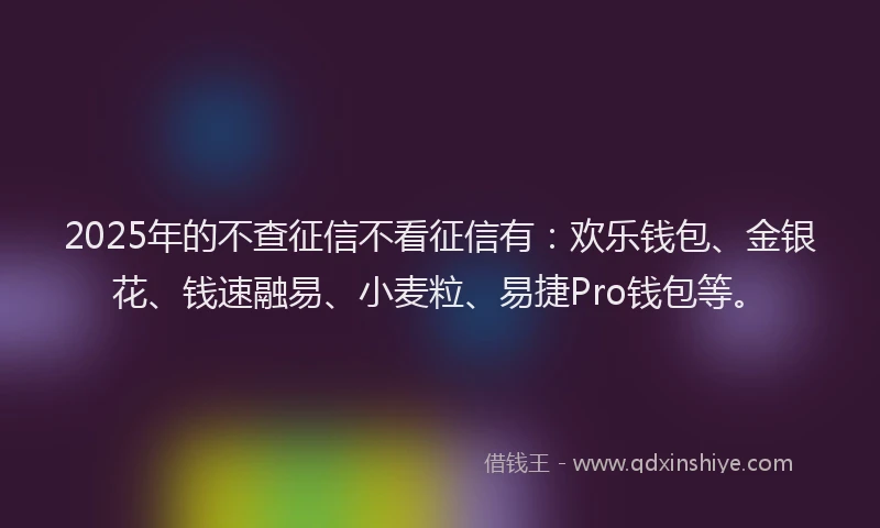 2025年的不查征信不看征信有：欢乐钱包、金银花、钱速融易、小麦粒、易捷Pro钱包等。