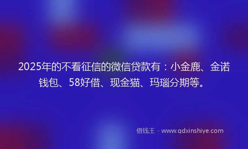 2025年的不看征信的微信贷款有：小金鹿、金诺钱包、58好借、现金猫、玛瑙分期等。