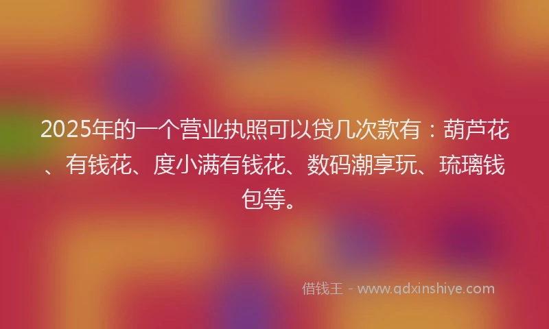 2025年的一个营业执照可以贷几次款有：葫芦花、有钱花、度小满有钱花、数码潮享玩、琉璃钱包等。