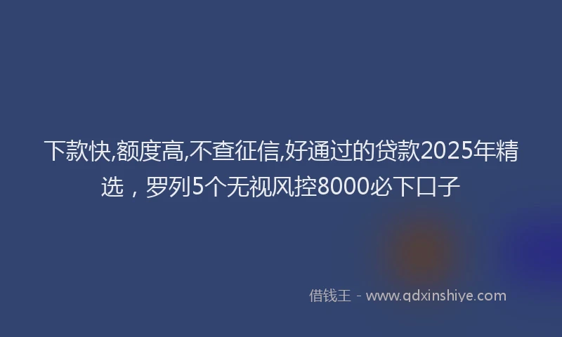 下款快,额度高,不查征信,好通过的贷款2025年精选，罗列5个无视风控8000必下口子