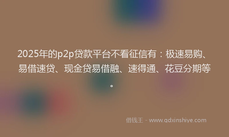 2025年的p2p贷款平台不看征信有：极速易购、易借速贷、现金贷易借融、速得通、花豆分期等。