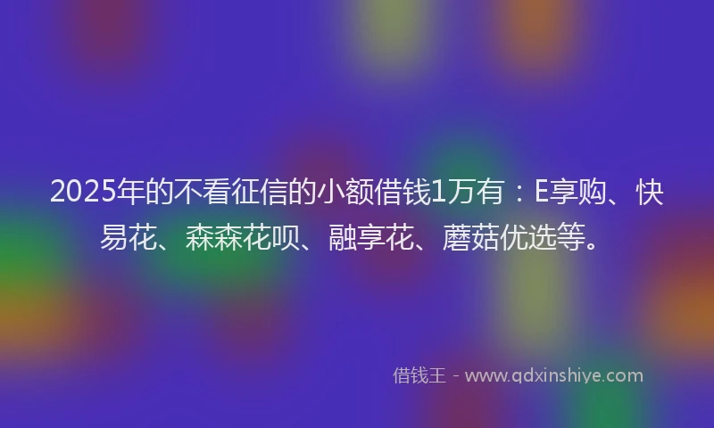 2025年的不看征信的小额借钱1万有：E享购、快易花、森森花呗、融享花、蘑菇优选等。