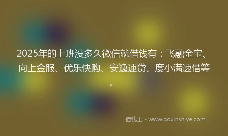 2025年的上班没多久微信就借钱有：飞融金宝、向上金服、优乐快购、安逸速贷、度小满速借等。