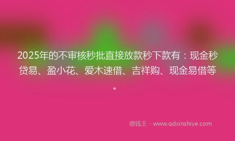 2025年的不审核秒批直接放款秒下款有：现金秒贷易、盈小花、爱木速借、吉祥购、现金易借等。