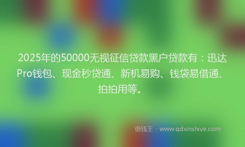 2025年的50000无视征信贷款黑户贷款有：迅达Pro钱包、现金秒贷通、新机易购、钱袋易借通、拍拍用等。