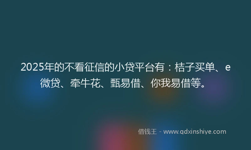 2025年的不看征信的小贷平台有：桔子买单、e微贷、牵牛花、甄易借、你我易借等。