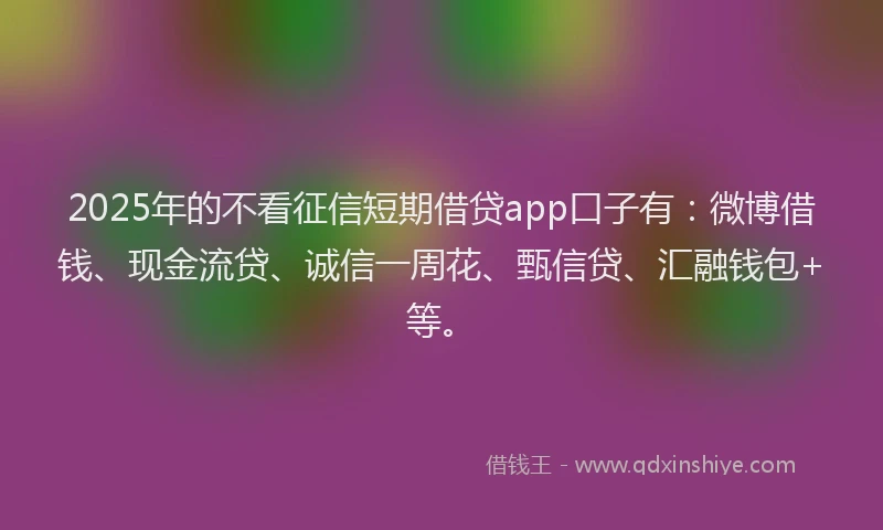 2025年的不看征信短期借贷app口子有：微博借钱、现金流贷、诚信一周花、甄信贷、汇融钱包+等。