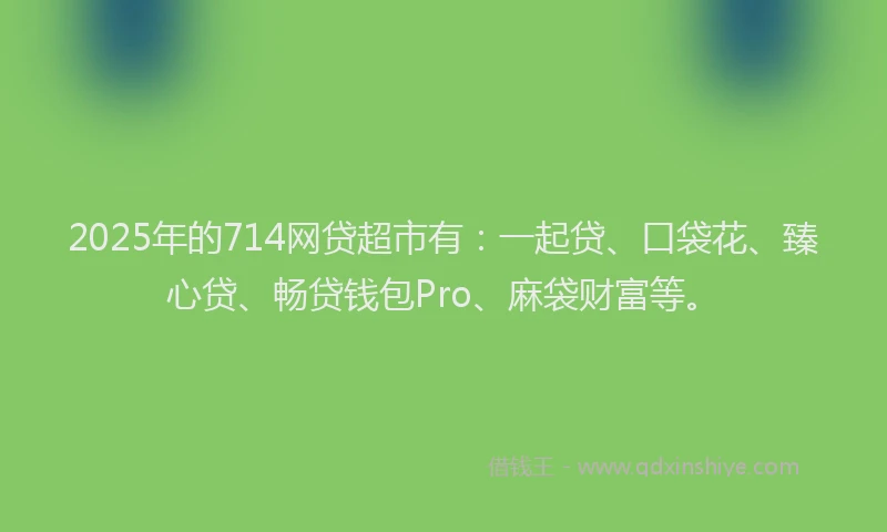 2025年的714网贷超市有：一起贷、口袋花、臻心贷、畅贷钱包Pro、麻袋财富等。