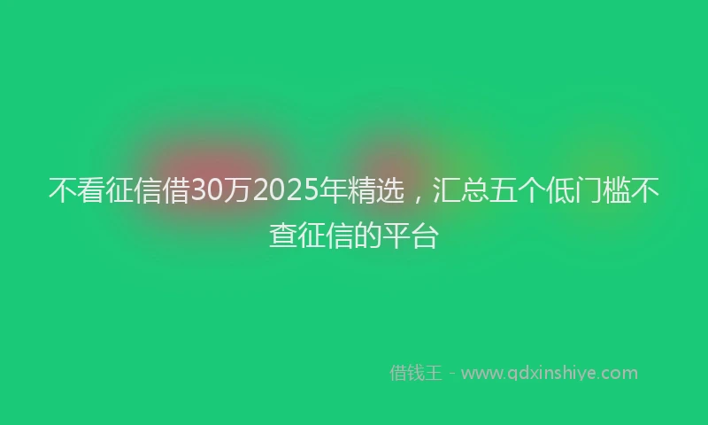 不看征信借30万2025年精选，汇总五个低门槛不查征信的平台