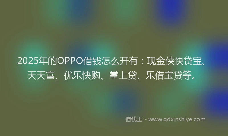 2025年的OPPO借钱怎么开有：现金侠快贷宝、天天富、优乐快购、掌上贷、乐借宝贷等。