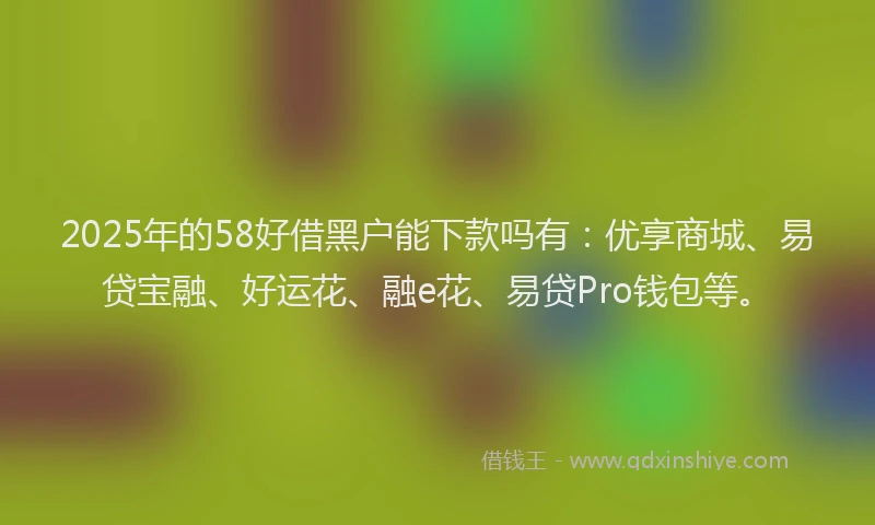 2025年的58好借黑户能下款吗有：优享商城、易贷宝融、好运花、融e花、易贷Pro钱包等。
