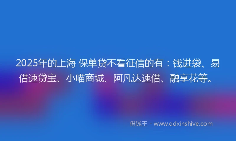 2025年的上海 保单贷不看征信的有：钱进袋、易借速贷宝、小喵商城、阿凡达速借、融享花等。