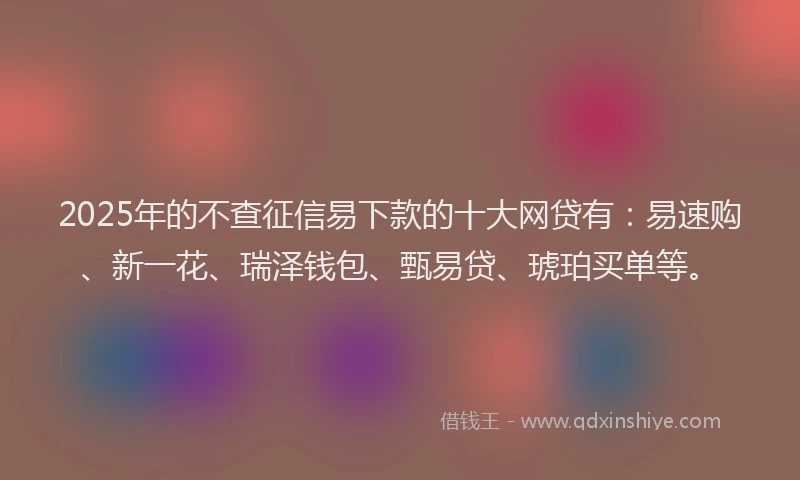 2025年的不查征信易下款的十大网贷有：易速购、新一花、瑞泽钱包、甄易贷、琥珀买单等。