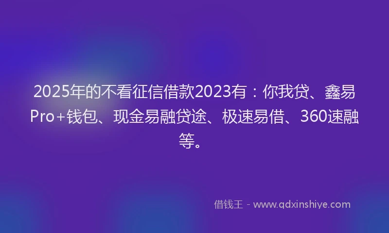 2025年的不看征信借款2023有：你我贷、鑫易Pro+钱包、现金易融贷途、极速易借、360速融等。