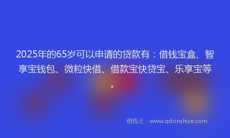 2025年的65岁可以申请的贷款有：借钱宝盒、智享宝钱包、微粒快借、借款宝快贷宝、乐享宝等。