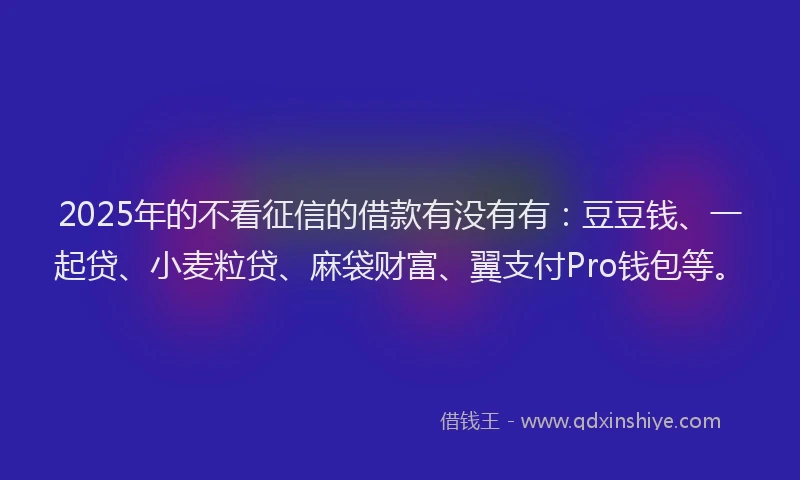 2025年的不看征信的借款有没有有：豆豆钱、一起贷、小麦粒贷、麻袋财富、翼支付Pro钱包等。