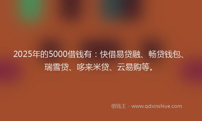 2025年的5000借钱有：快借易贷融、畅贷钱包、瑞雪贷、哆来米贷、云易购等。