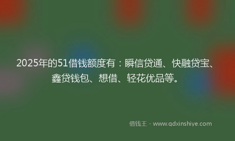 2025年的51借钱额度有：瞬信贷通、快融贷宝、鑫贷钱包、想借、轻花优品等。