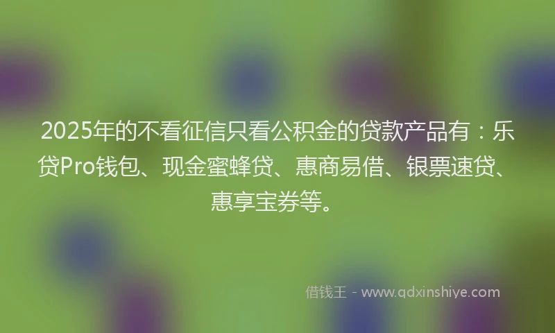 2025年的不看征信只看公积金的贷款产品有：乐贷Pro钱包、现金蜜蜂贷、惠商易借、银票速贷、惠享宝券等。