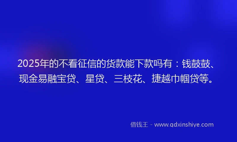 2025年的不看征信的货款能下款吗有：钱鼓鼓、现金易融宝贷、星贷、三枝花、捷越巾帼贷等。