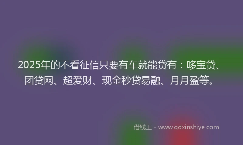 2025年的不看征信只要有车就能贷有：哆宝贷、团贷网、超爱财、现金秒贷易融、月月盈等。