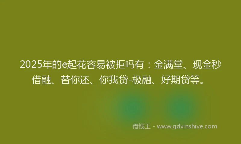 2025年的e起花容易被拒吗有：金满堂、现金秒借融、替你还、你我贷-极融、好期贷等。