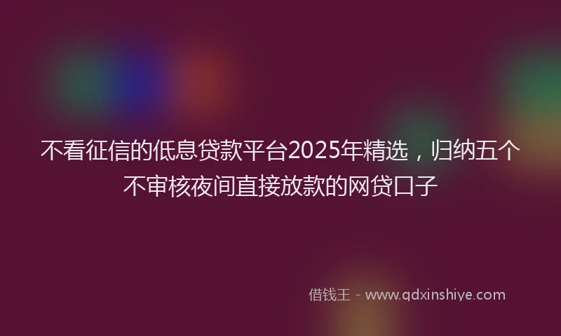 不看征信的低息贷款平台2025年精选，归纳五个不审核夜间直接放款的网贷口子