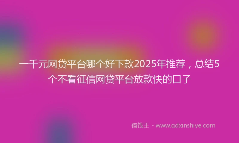 一千元网贷平台哪个好下款2025年推荐，总结5个不看征信网贷平台放款快的口子