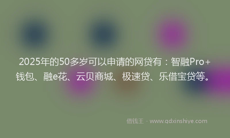 2025年的50多岁可以申请的网贷有：智融Pro+钱包、融e花、云贝商城、极速贷、乐借宝贷等。