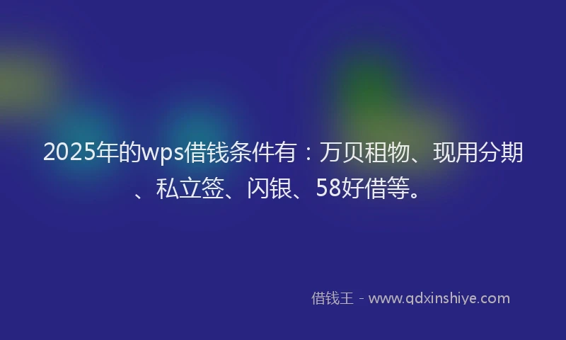 2025年的wps借钱条件有：万贝租物、现用分期、私立签、闪银、58好借等。