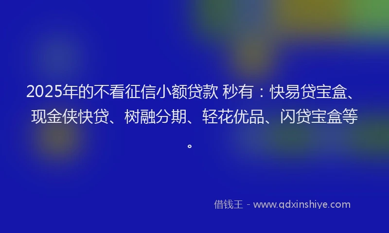 2025年的不看征信小额贷款 秒有：快易贷宝盒、现金侠快贷、树融分期、轻花优品、闪贷宝盒等。