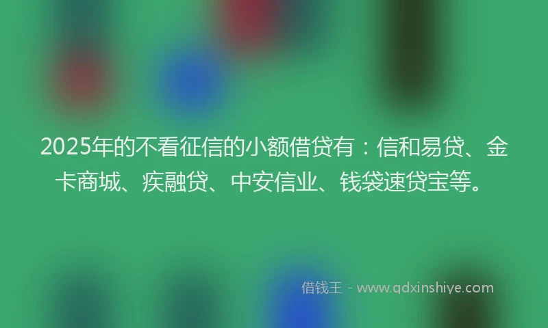 2025年的不看征信的小额借贷有：信和易贷、金卡商城、疾融贷、中安信业、钱袋速贷宝等。